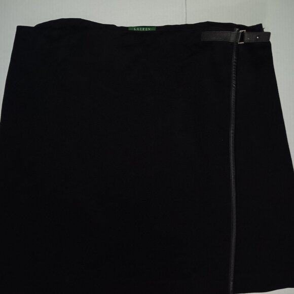 LAUREN RALPH LAUREN LEATHER TRIM WRAP SKIRT - Picture 6 of 11